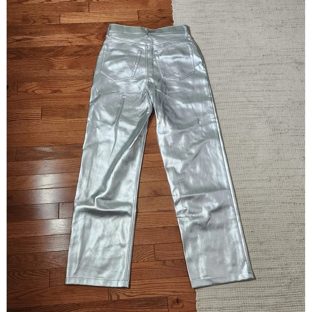 Abercrombie & Fitch Curve Love 90s High Rise Relaxed Faux Leather Silver Pants 6